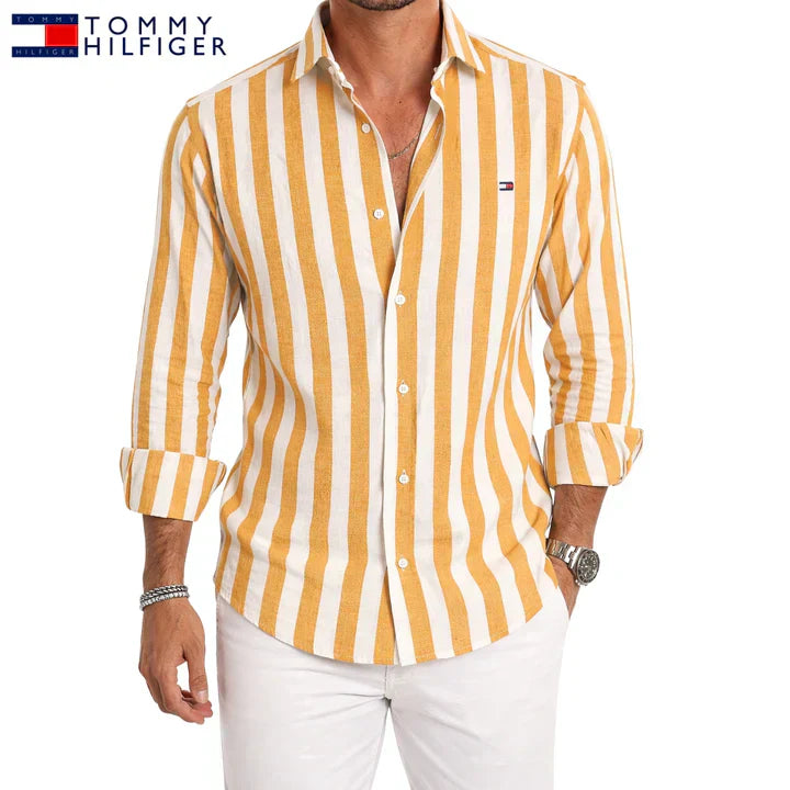 T.H™ | Chemise Homme Lin Rayures Larges Manches Longues