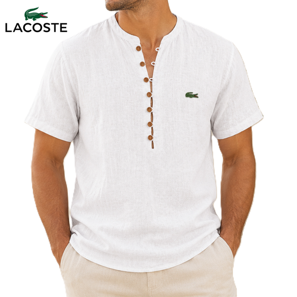 LCT™ | Chemise Lin Homme Col Mao Henley Manches Courtes