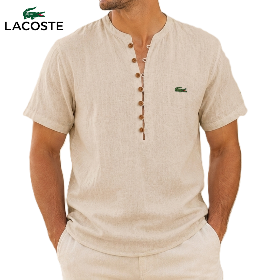 LCT™ | Chemise Lin Homme Col Mao Henley Manches Courtes