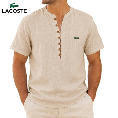 LCT™ | Chemise Lin Homme Col Mao Henley Manches Courtes