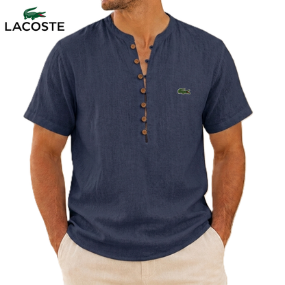 LCT™ | Chemise Lin Homme Col Mao Henley Manches Courtes