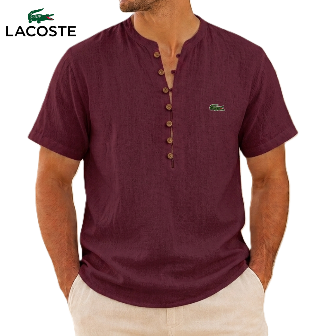 LCT™ | Chemise Lin Homme Col Mao Henley Manches Courtes