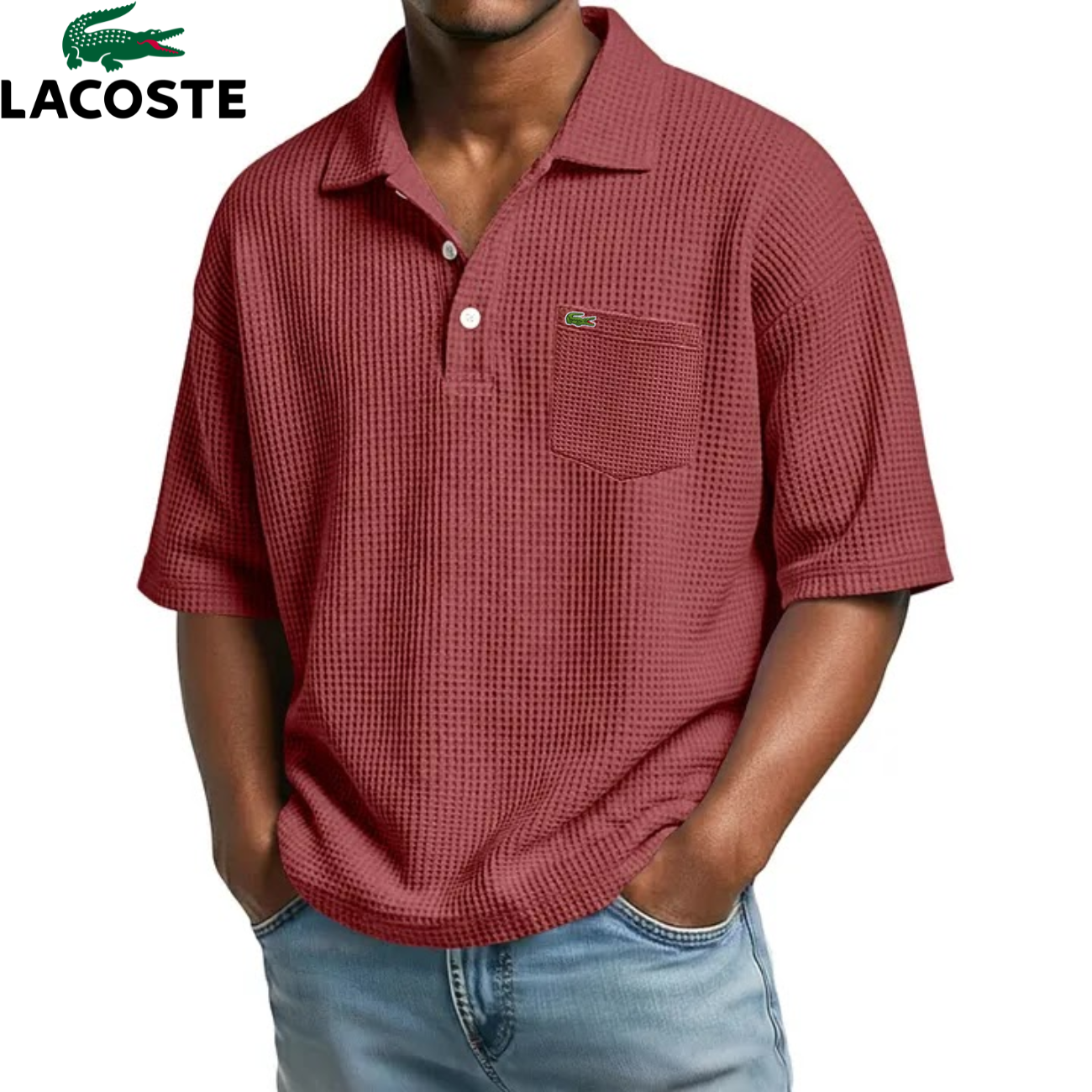 LCT™ | Polo Homme Waffle Col Ouvert Poche Poitrine