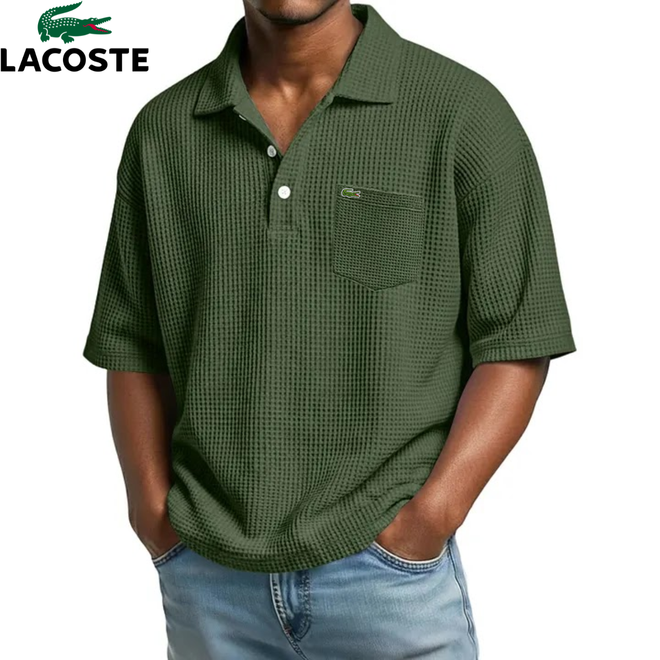 LCT™ | Polo Homme Waffle Col Ouvert Poche Poitrine