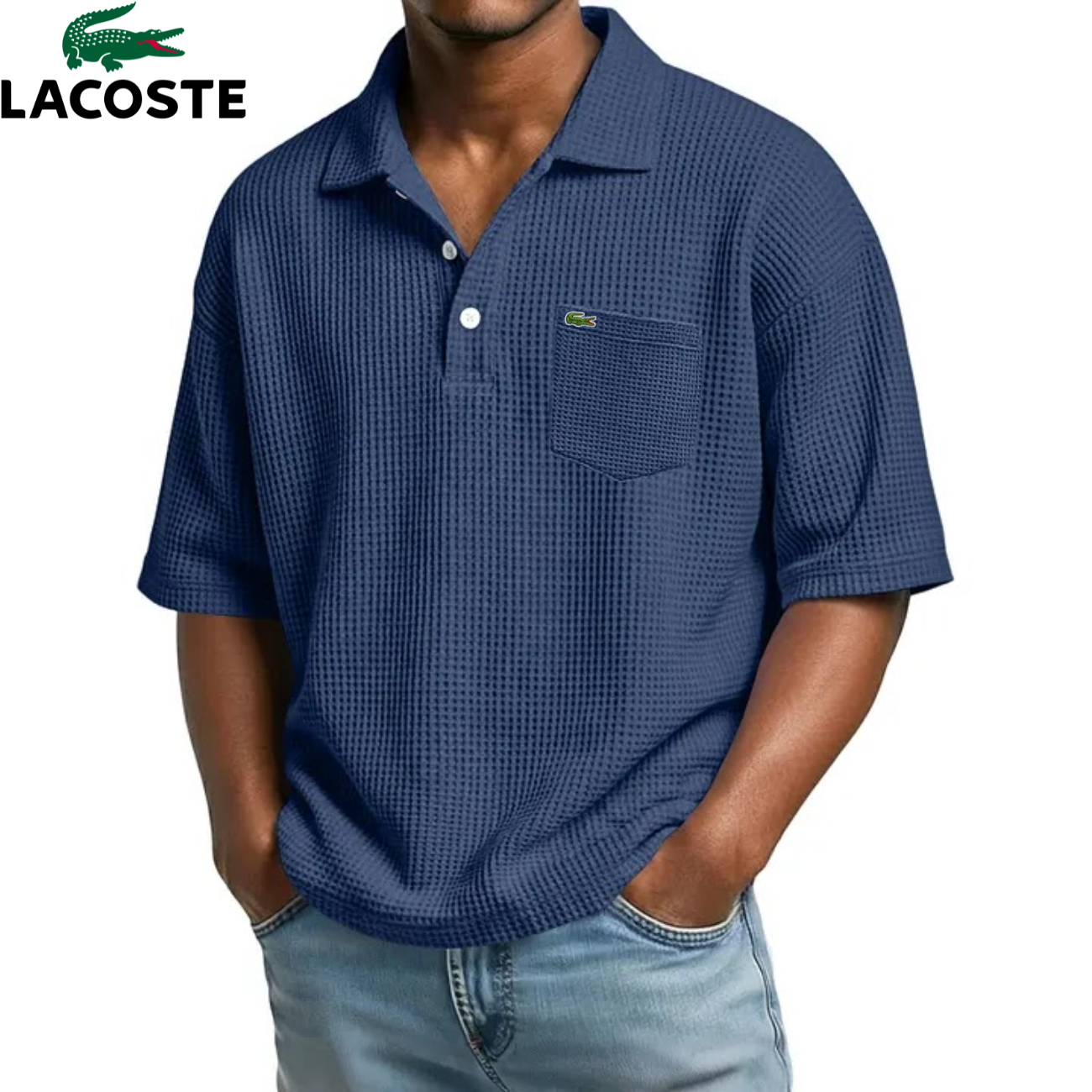 LCT™ | Polo Homme Waffle Col Ouvert Poche Poitrine