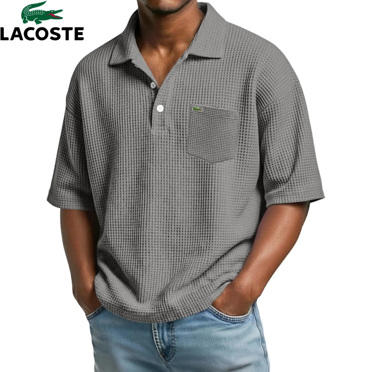 LCT™ | Polo Homme Waffle Col Ouvert Poche Poitrine