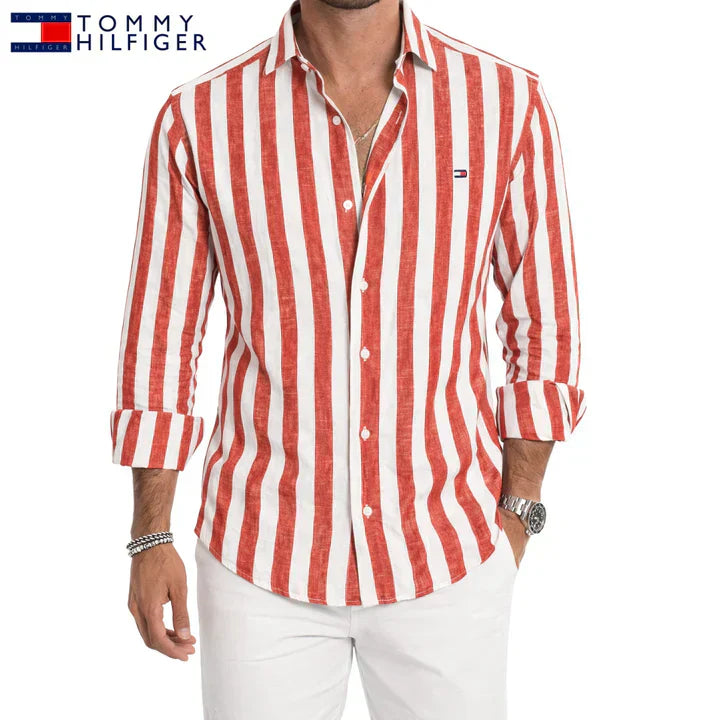 T.H™ | Chemise Homme Lin Rayures Larges Manches Longues
