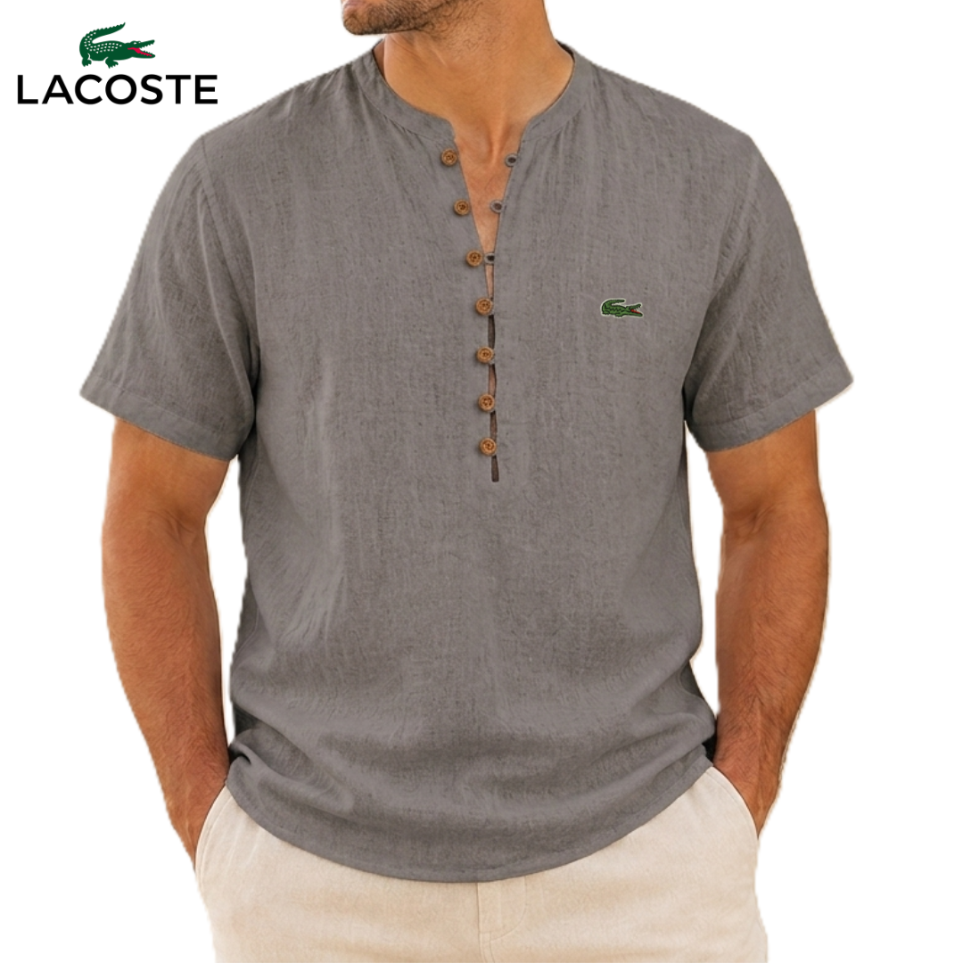 LCT™ | Chemise Lin Homme Col Mao Henley Manches Courtes