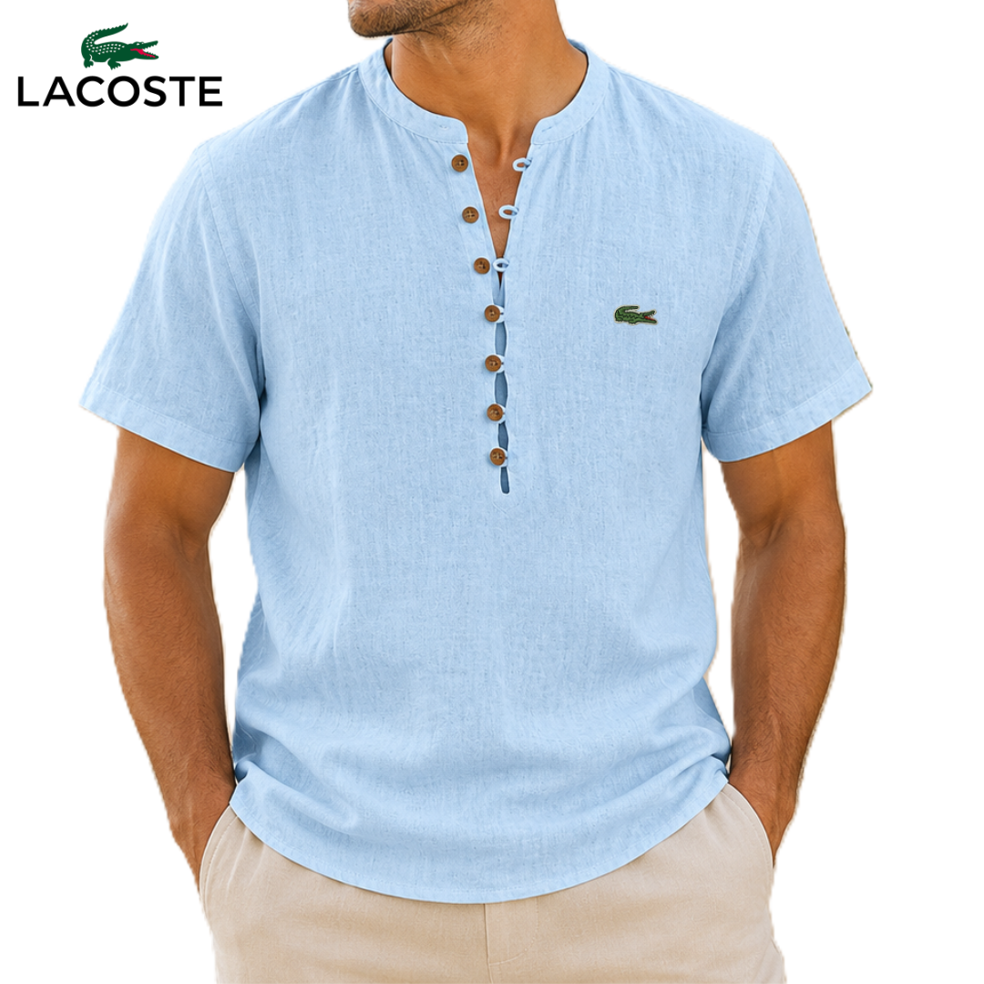 LCT™ | Chemise Lin Homme Col Mao Henley Manches Courtes