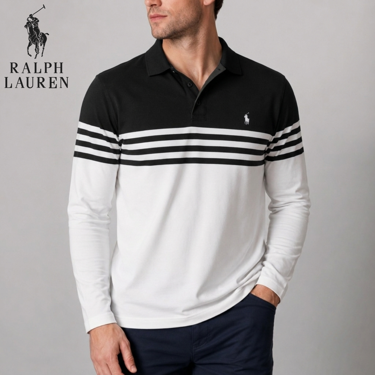 Long-Sleeve Stripe Polo || Clearance Sale