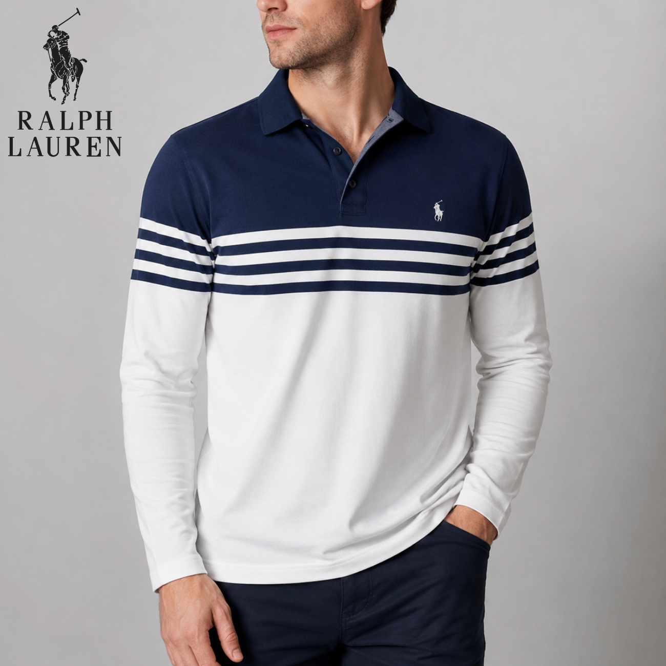 Long-Sleeve Stripe Polo || Clearance Sale