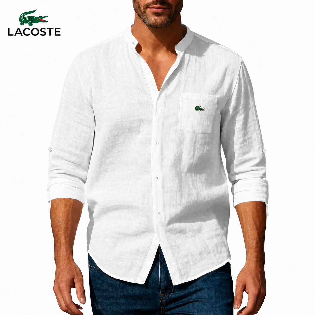 LC™ | Chemise Lin Homme Col Mao Poche Boutonnée