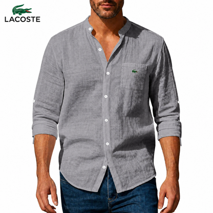 LC™ | Chemise Lin Homme Col Mao Poche Boutonnée