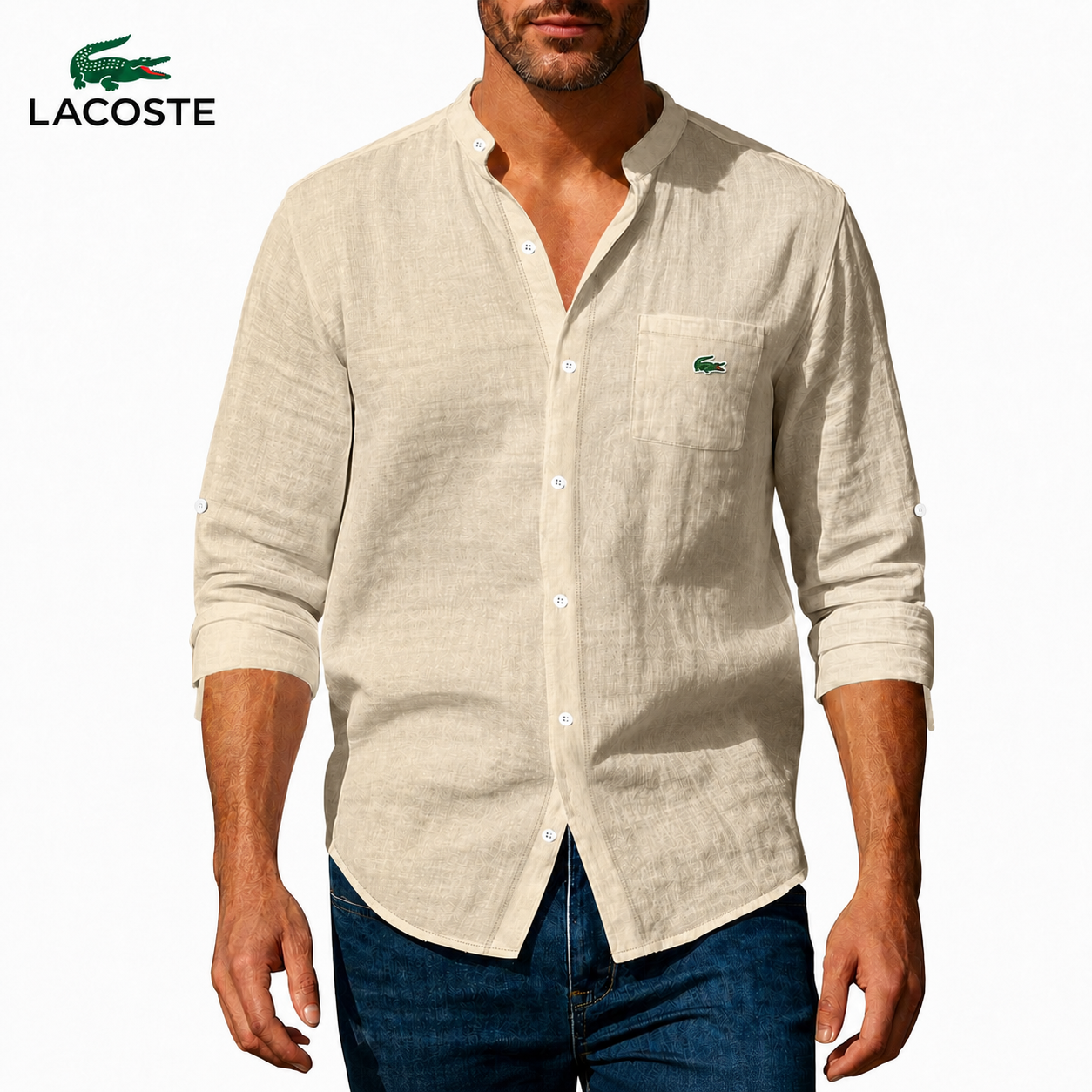 LC™ | Chemise Lin Homme Col Mao Poche Boutonnée