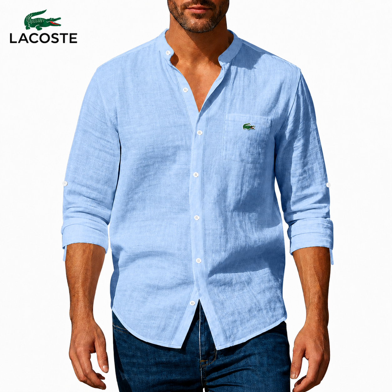 LC™ | Chemise Lin Homme Col Mao Poche Boutonnée