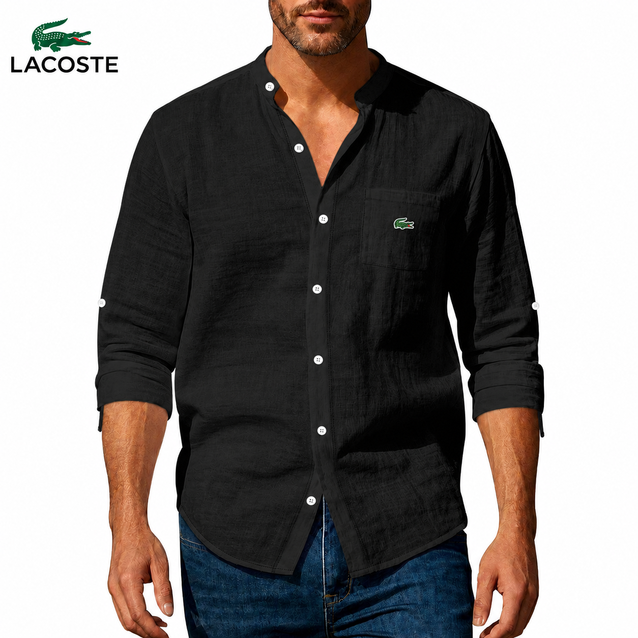 LC™ | Chemise Lin Homme Col Mao Poche Boutonnée
