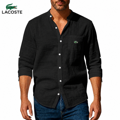 LC™ | Chemise Lin Homme Col Mao Poche Boutonnée