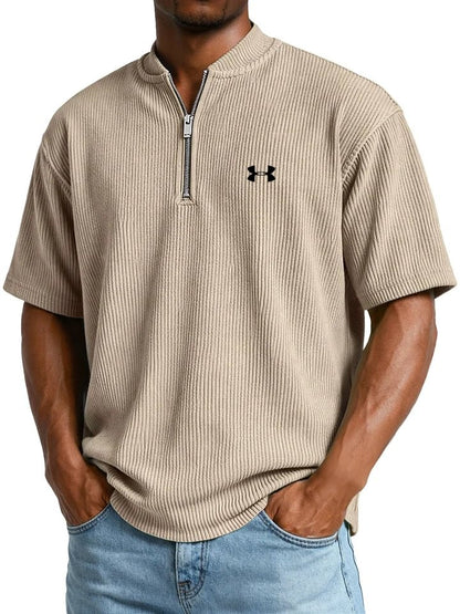 UA™ | T-Shirt Homme Côtelé Col Zippé Manches Courtes
