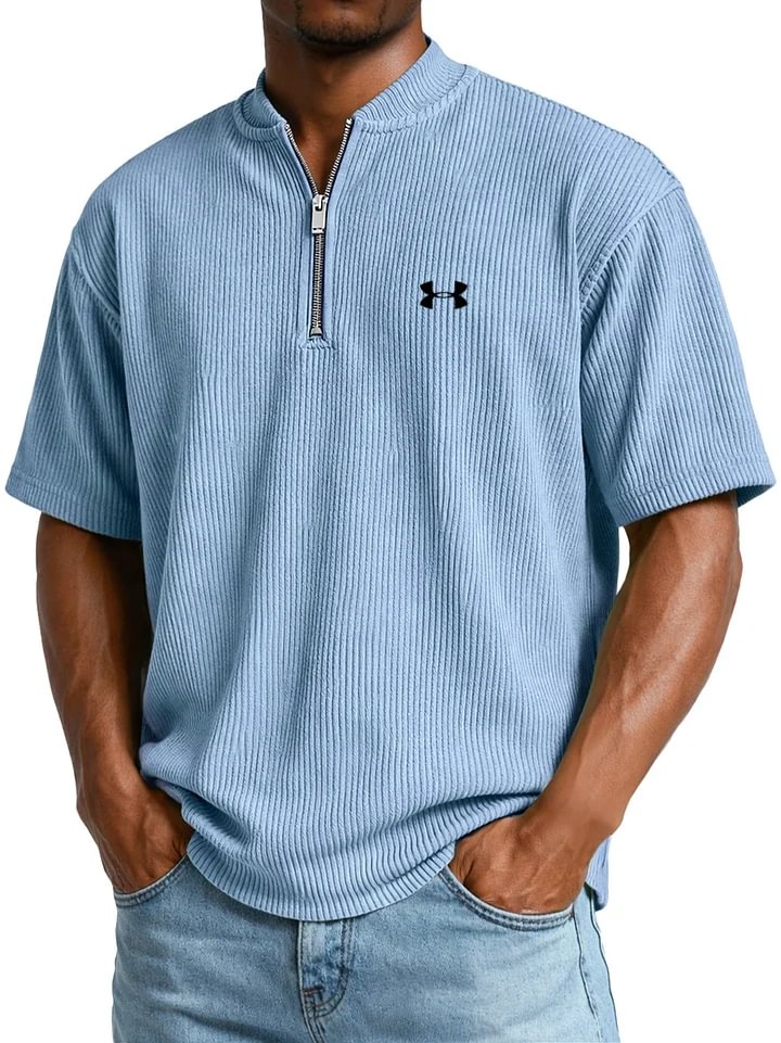 UA™ | T-Shirt Homme Côtelé Col Zippé Manches Courtes