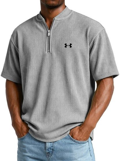 UA™ | T-Shirt Homme Côtelé Col Zippé Manches Courtes