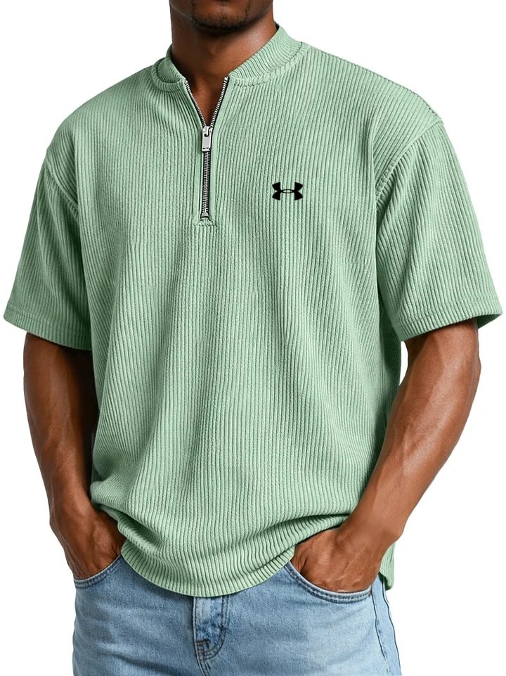 UA™ | T-Shirt Homme Côtelé Col Zippé Manches Courtes