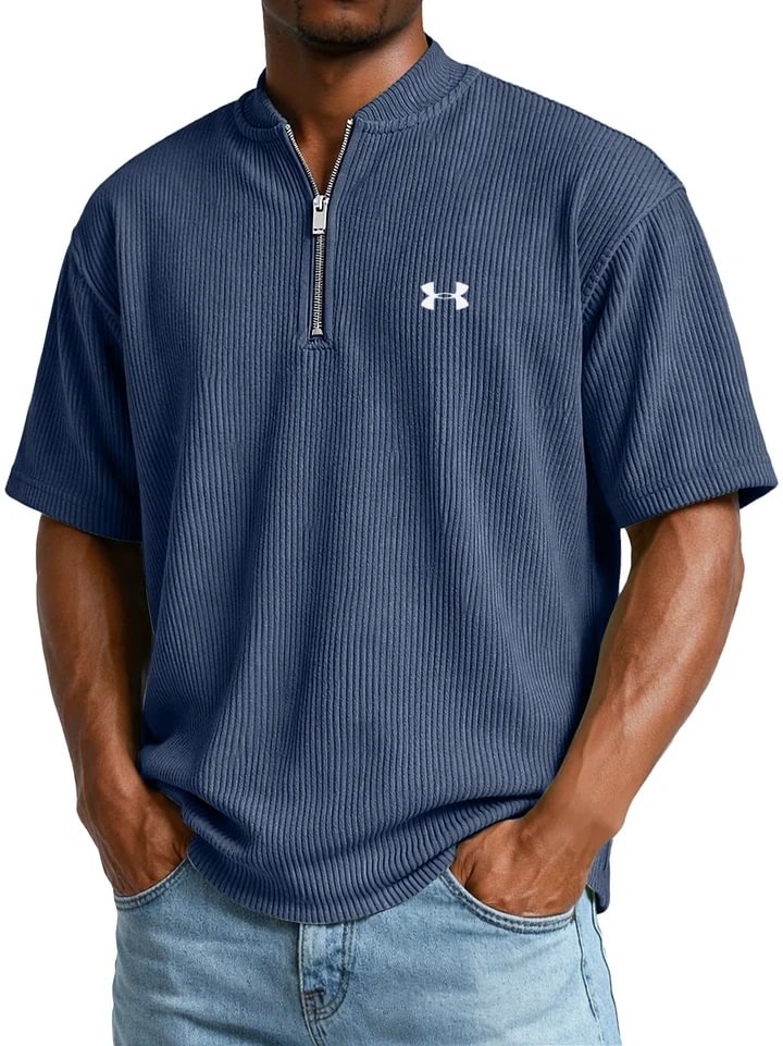 UA™ | T-Shirt Homme Côtelé Col Zippé Manches Courtes