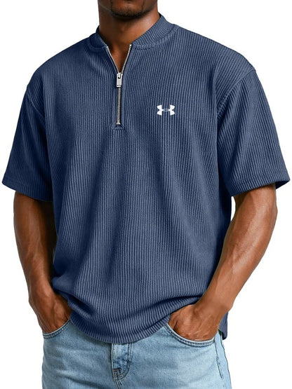 UA™ | T-Shirt Homme Côtelé Col Zippé Manches Courtes