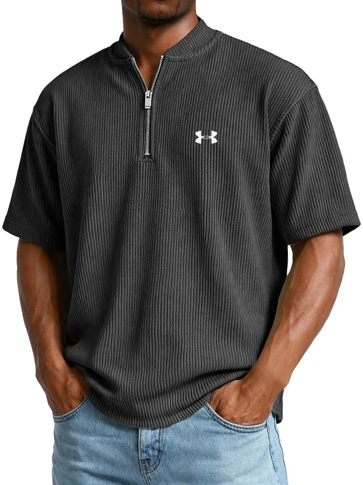 UA™ | T-Shirt Homme Côtelé Col Zippé Manches Courtes