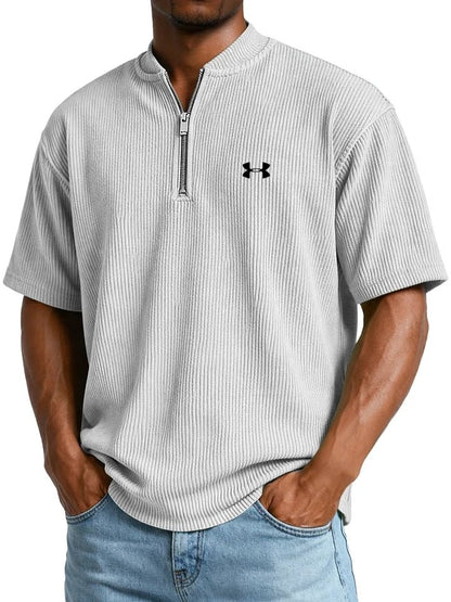 UA™ | T-Shirt Homme Côtelé Col Zippé Manches Courtes