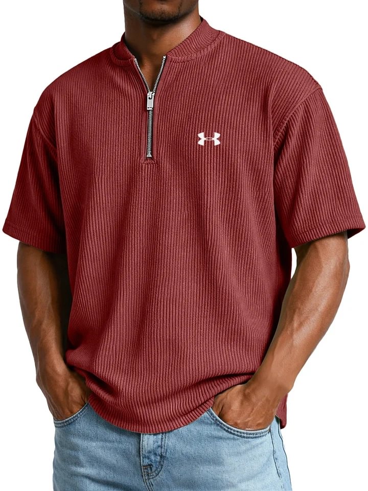 UA™ | T-Shirt Homme Côtelé Col Zippé Manches Courtes