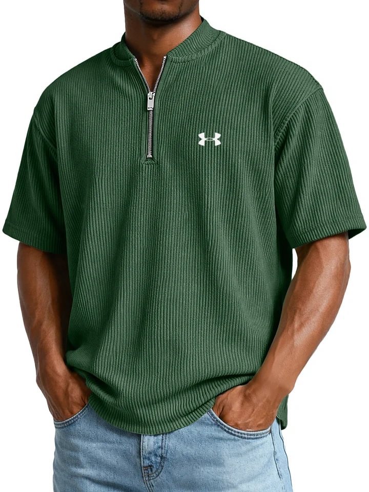 UA™ | T-Shirt Homme Côtelé Col Zippé Manches Courtes