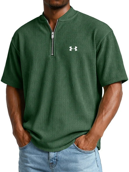UA™ | T-Shirt Homme Côtelé Col Zippé Manches Courtes
